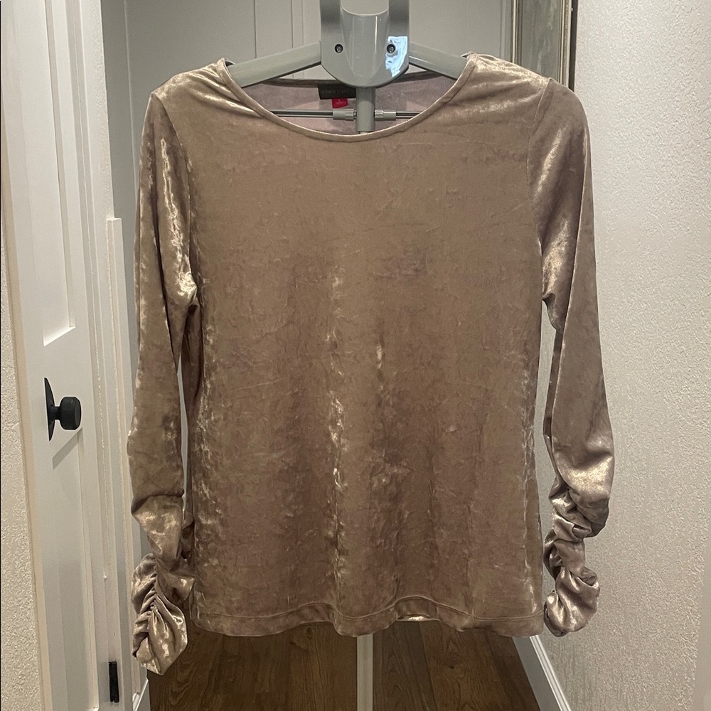 Vince Camuto Velvet Long Sleeve Top in Taupe
